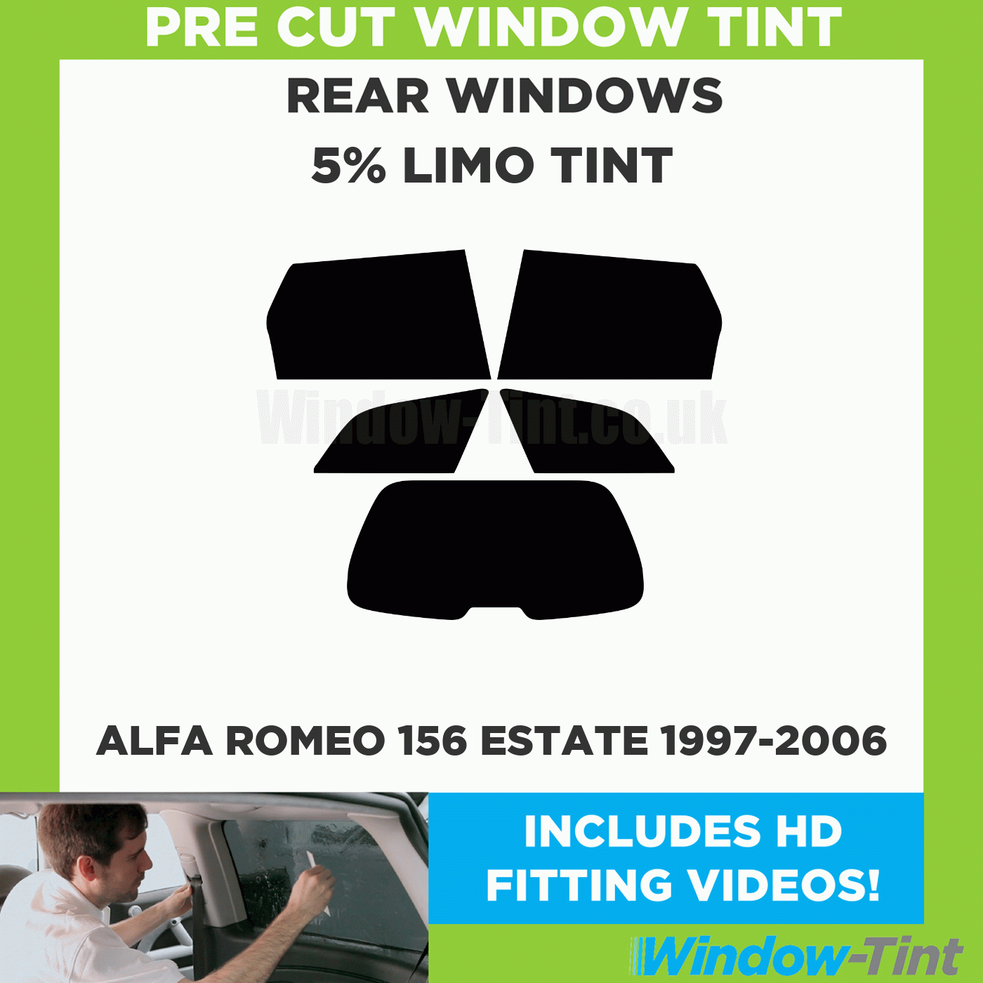 Alfa Romeo 156 5D 00-05 Rear Window & Rear Sides Any Shade Pre-Cut Window Tint 